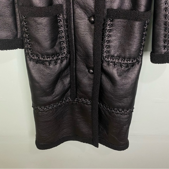 Jonathan Simkhai Windsor Vegan Sherpa Biker Coat Black Braided Long Length‎ XS - Picture 5 of 12